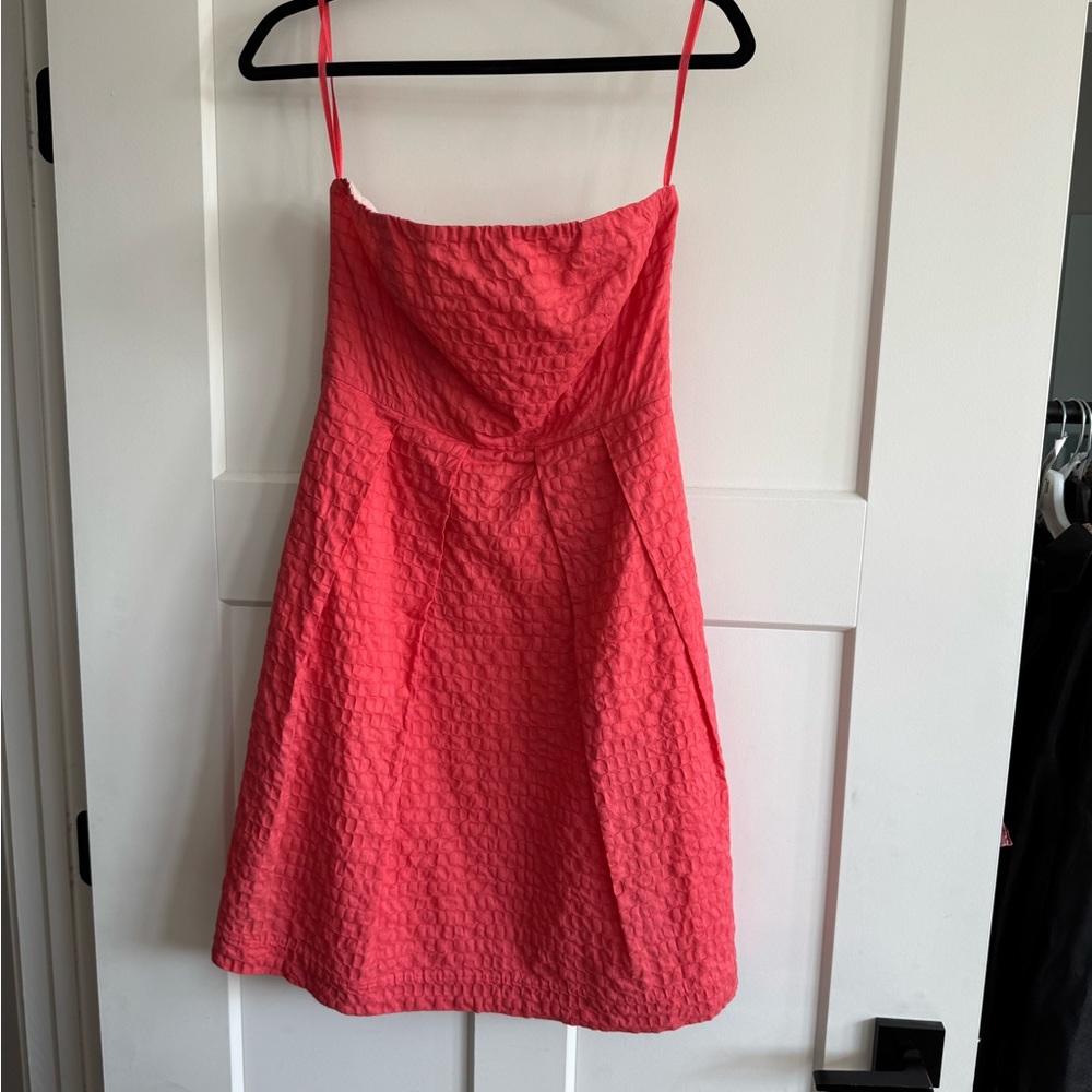 EUC J. Crew Cotton Strapless Textured Dress in Coral Pink